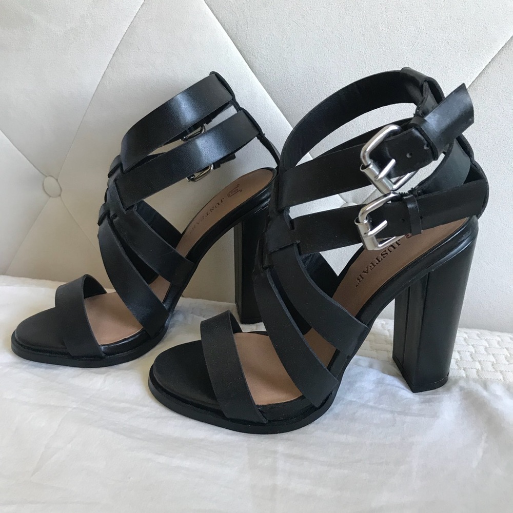 JustFab 6.5 Strappy Black Heels